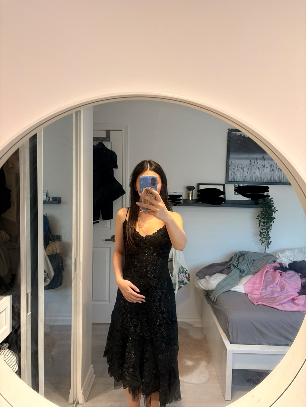 Betsey Johnson Black Lace Midi Dress with Spaghetti Straps